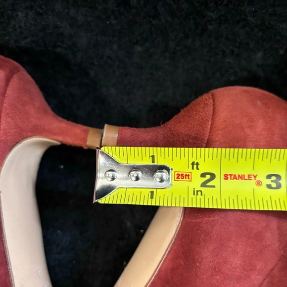 ZARA  Sz 38 Kitten Heel Pointy Toe Toe Cap Bow Suede Pull On Brick Red Booties - Picture 5 of 9